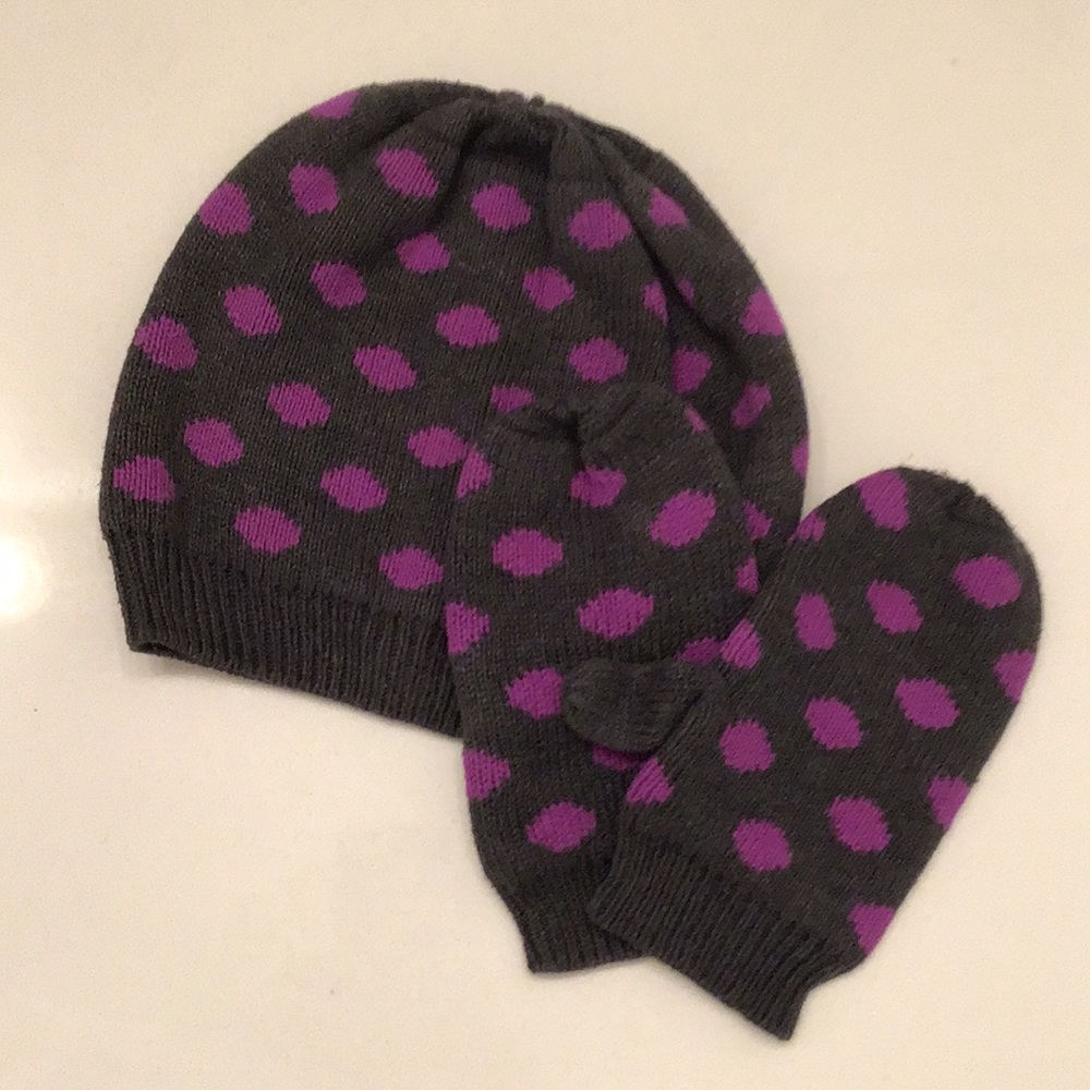 Eden & Esme Purple/charcoal Hat & mittens set-6-8